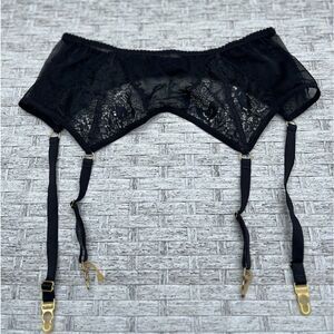 Garter belt, black, lace decorated, 4 suspenders, size Small